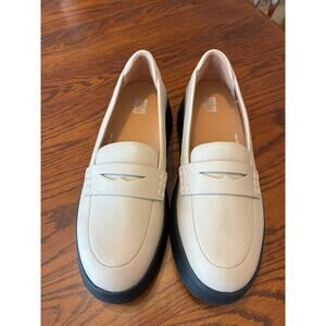 FitFlop NEW Platform Penny Loafers Ivory Leather Chunky Heel Slip On Size 7